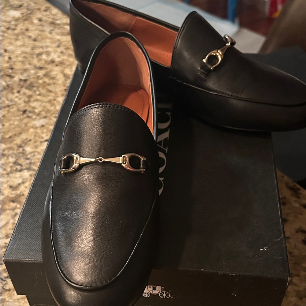 Coach Women’s Black Leather Slip-On Loafers